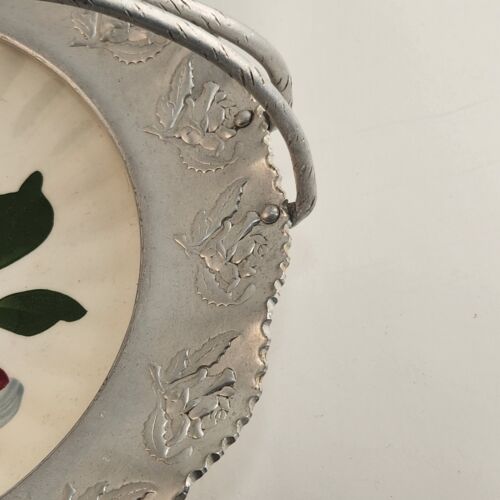 Blue Ridge Pottery Plate in Hammered Aluminum Basket Handle Vintage