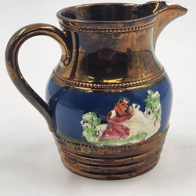 Allertons Longton Pottery Copper Lustre Staffordshire Pitcher Blue Band Raised