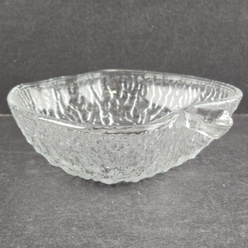 4 Apple Shaped Salad Bowls Clear Italian Pressed Glass Tree Bark Textured Vtg