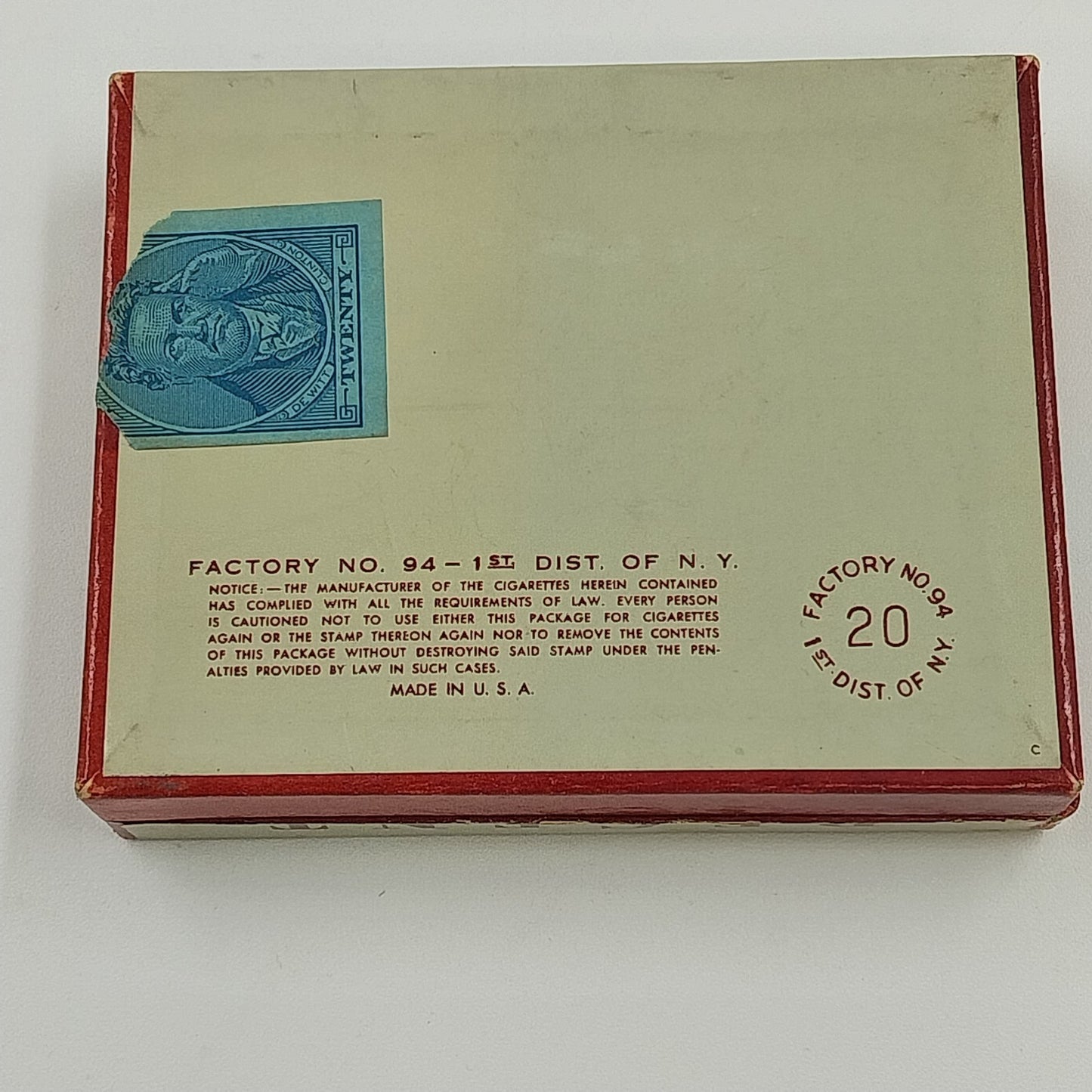 Regent Empty Cigarettes Cardboard Box King Size No.94 WWII Era Vintage 1940s USA
