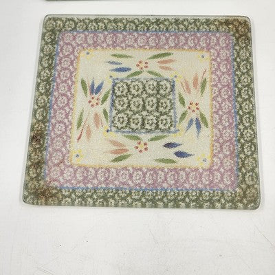 2 Piece Glass Square Trivet Set Temp-Tations by Tara Confetti Kitchen 8" & 7" sq