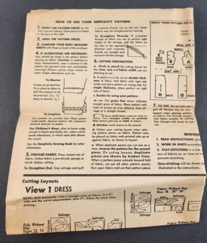 Simplicity 4524 Vintage Sewing Pattern 1960's Misses Dress Complete Cut Size 16