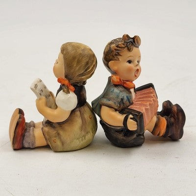 Goebel Hummel Figurines 389 Girl with Sheet Music & 390 Boy With Accordion Vtg