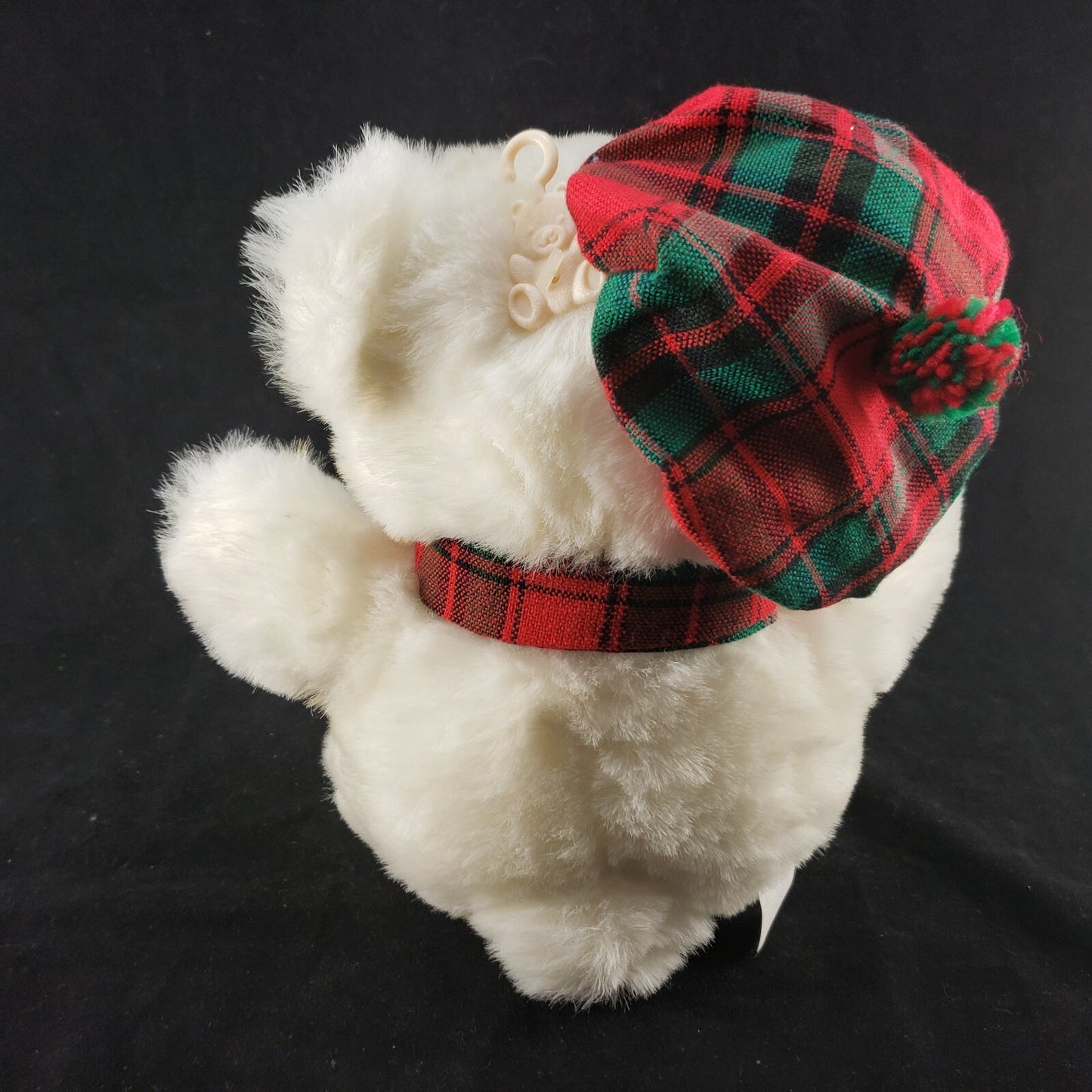 White Bear Plush 13" Red Green Plaid Hat & Scarf Stuffed Animal Button Eyes Nose