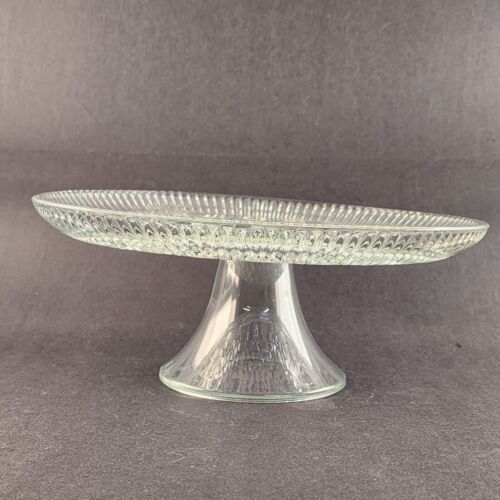 Clear Glass Pedestal Cake Plate 11" Windsor Button & Cane Pattern Federal Glass