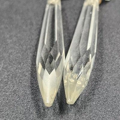 2 Icicle Spear Crystal Faceted Glass Prisms 2.8" w Octagon Accent Wire Connector