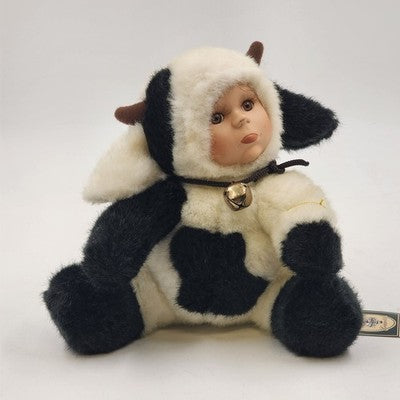 Clarice Cow Geppeddo Cuddle Kid Plush Baby Doll 7.75" Porcelain Pouty Face w Tag