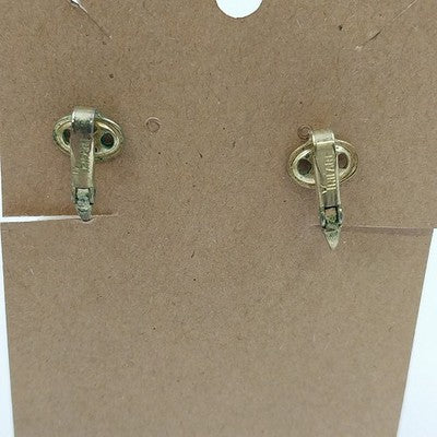 Gold Tone with White Round Disc Plastic Dangle Drop Clip On Earrings