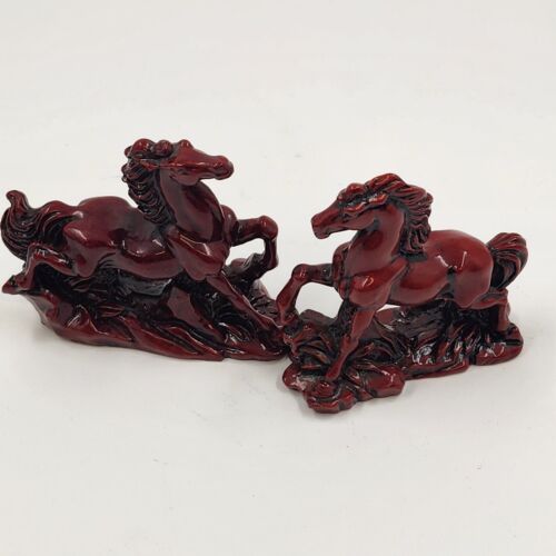 8 Horse Set Qing Feng Chinese Molded Red Resin Horses Sculpture Figurines 3"