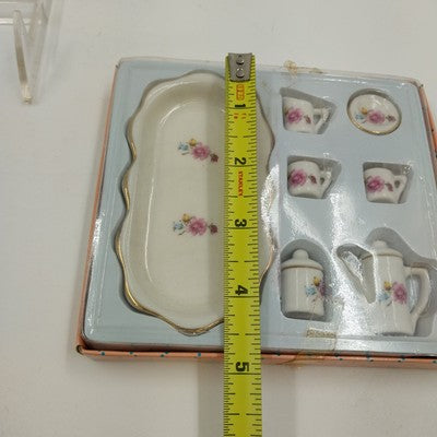 Ranger Miniature Tea Set 510 Pink Roses Polyresin w/ Box Decor