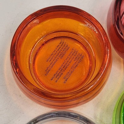 Set of 6 Pottery Barn Colored Glass Tealight Candle Holders in Original Box 7"
