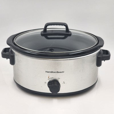 Hamilton Beach Portable Slow Cooker Crock Pot 6 Quart Black Silver 33665 10"x7"