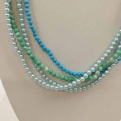 Set 4 Acrylic Small Blue Green Beaded 17" Long Necklace Women's Bohemian Jewelry