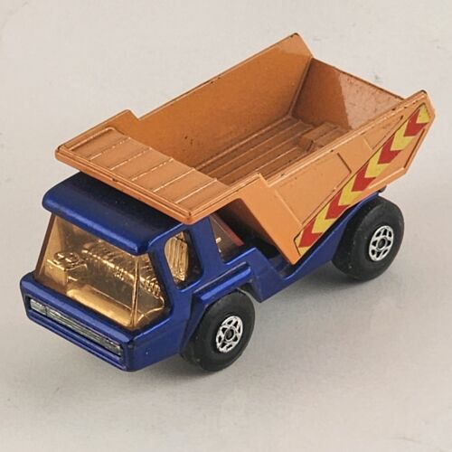Matchbox Superfast No 23 Atlas Blue Dump Truck w Side Stripe Labels 1975 Vintage