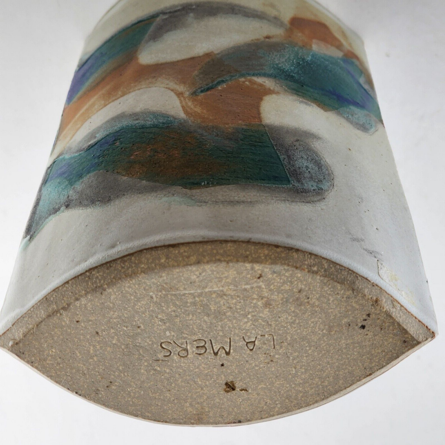 Evelyn LaMers Pottery Handmade Ellipse Vase Distinct Glaze Coloring 9.5" Vintage