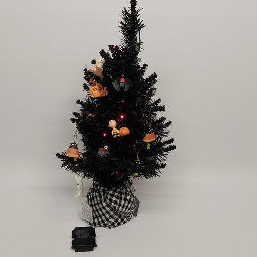 24 Inch Lighted Halloween Tree w 11 Hanging Ornaments Orange Lights Ghost Witch