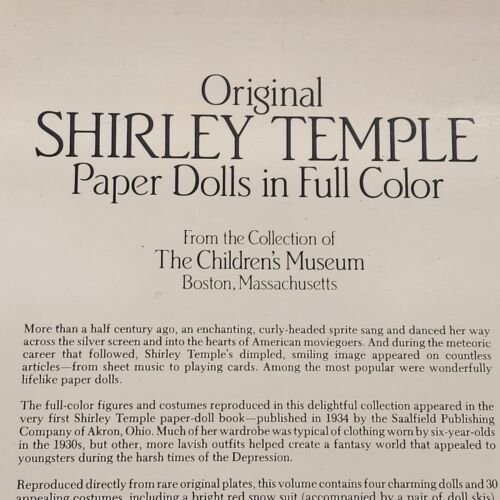 Shirley Temple Paper Dolls Color Children's Museum Boston 1988 Dover