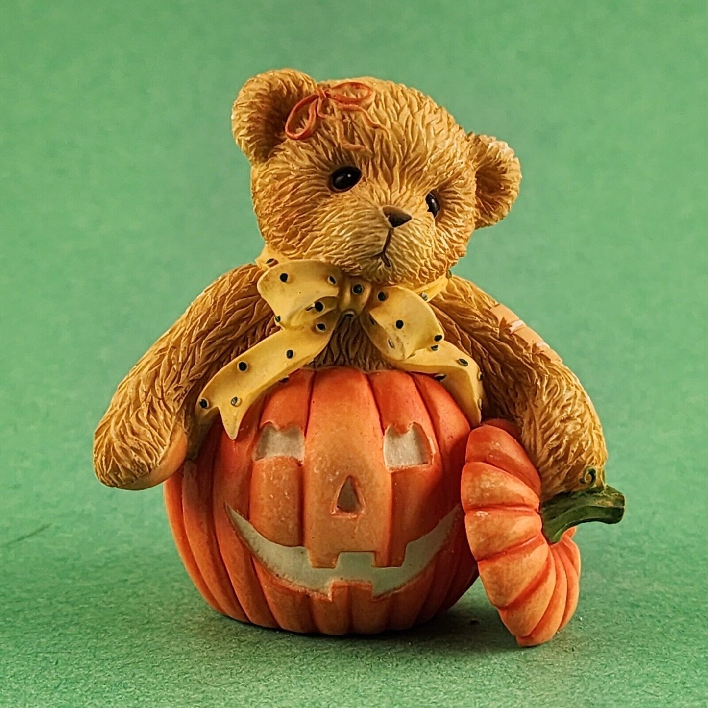 Cherished Teddies Leslie Porcelain Figurines on a pumpkin by Enesco Corp 2001 China