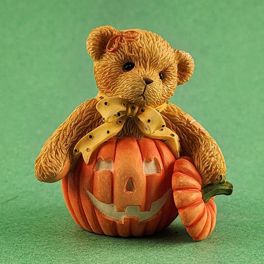 Cherished Teddies Leslie Porcelain Figurines on a pumpkin by Enesco Corp 2001 China