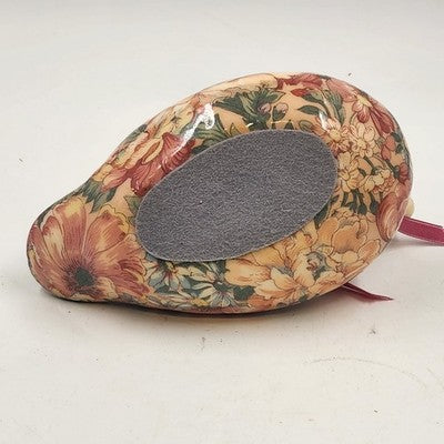 Duck Decoy Floral Decoupage Decorative Porcelain w Display Ribbon Felt Base 8.5"