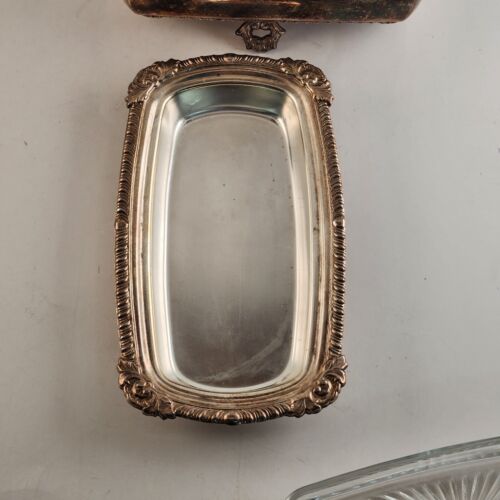 Sliver Plate Butter Dish Vintage Tarnished Table Decor 3 Piece Top Bottom Insert