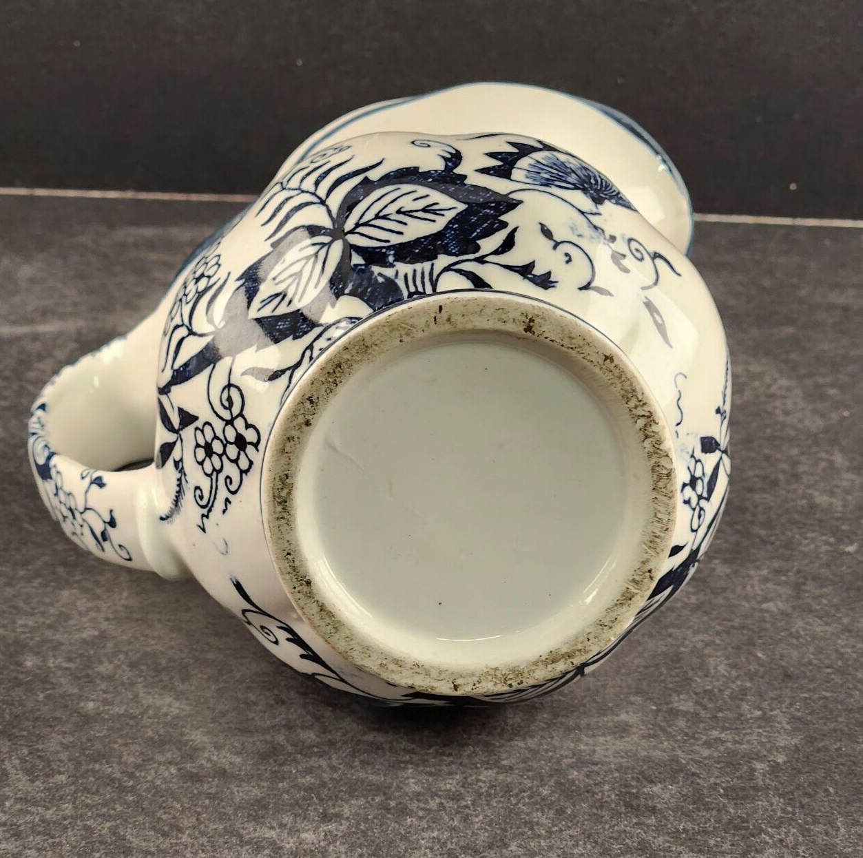 Blue White Creamer Small Floral Ceramic Milk Syrup Japan 4.75" Tall Vintage