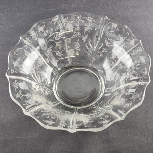 Fostoria Clear Glass Flared Baroque Bowl – Etched Chintz Pattern – Vintage Mid-Century 11.5"