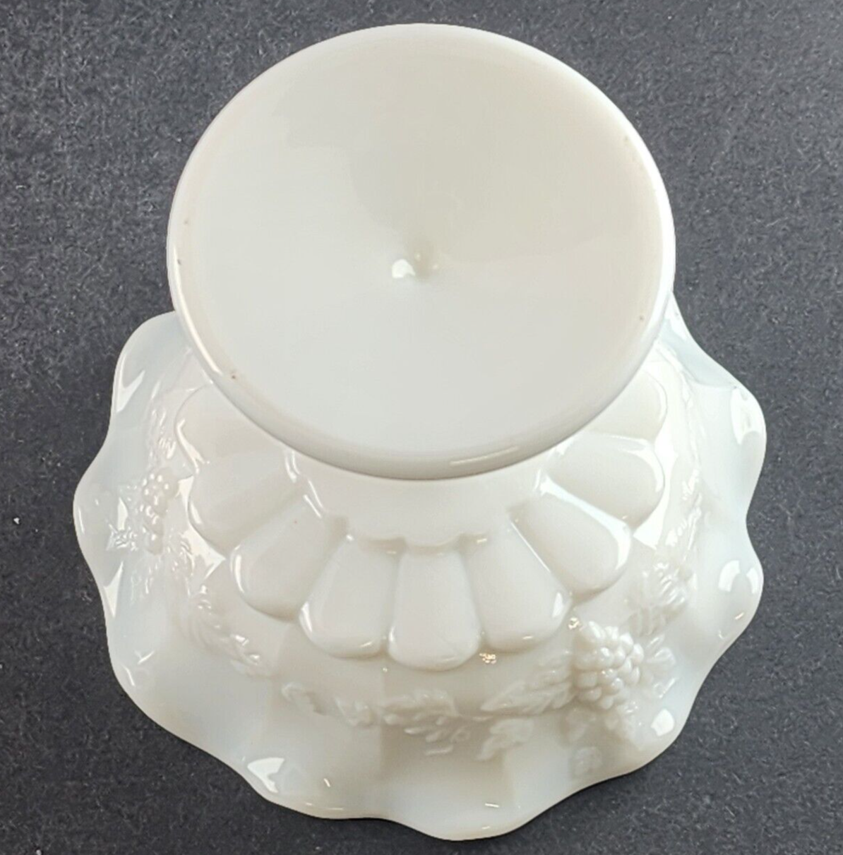 Footed Lipped Small Comport Paneled Grape Milk Glass by Westmoreland 5" Across