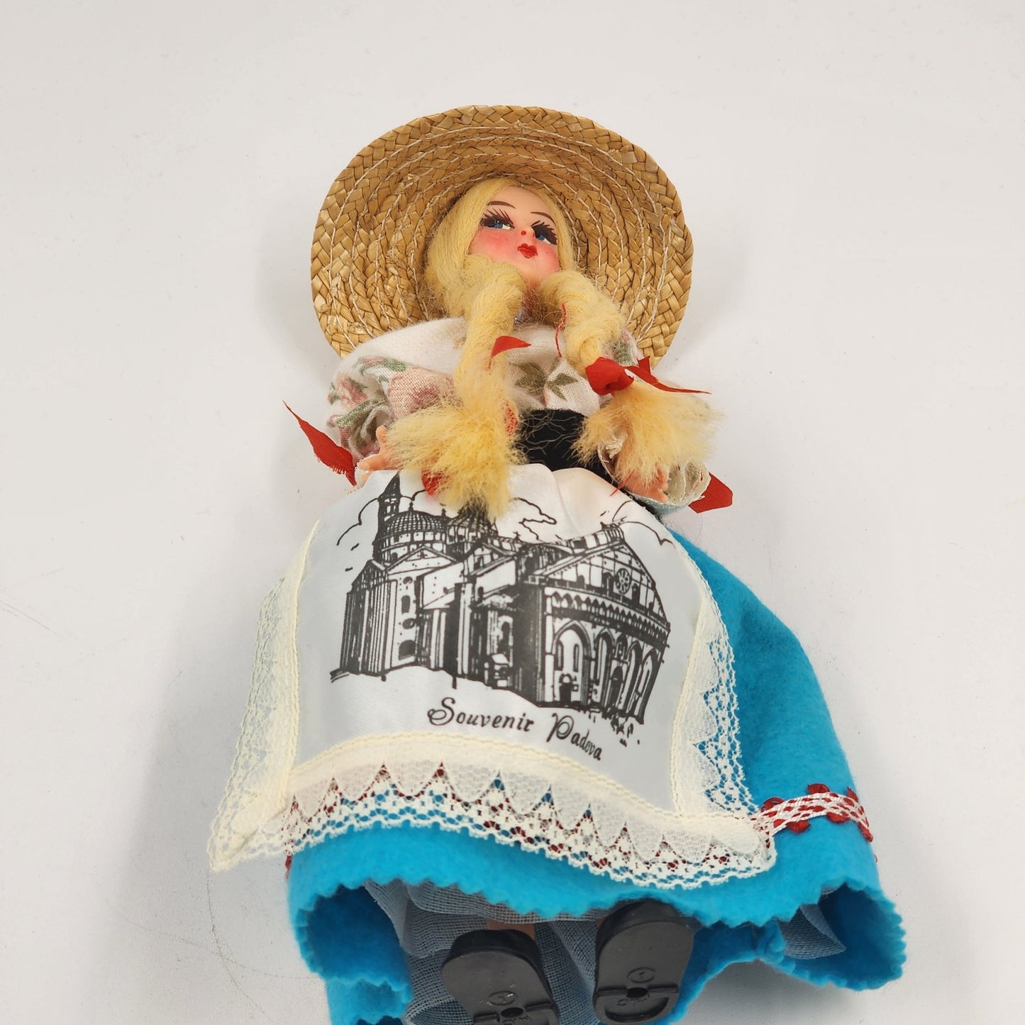 Souvenir Doll Padova Italy Blonde Blue Eyes Full Dress Apron Plastic 7.5"