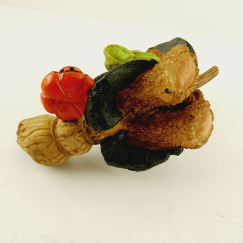 Witchie Bear Flying on her Broomstick Laughing Jack-O-Lantern Halloween Figurine