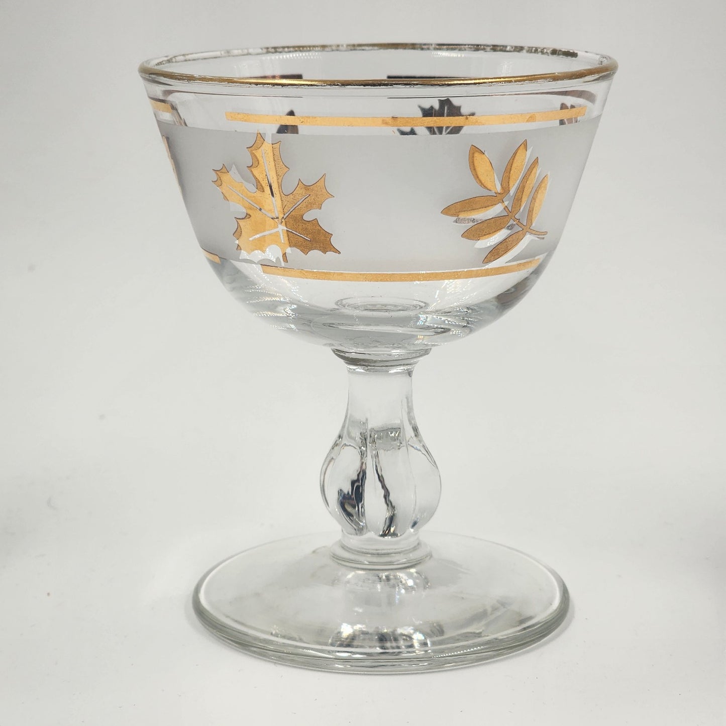 6 Libbey Stemmed Wine Glasses Gold Leaf Goblets Mid Century Modern 4.5"h