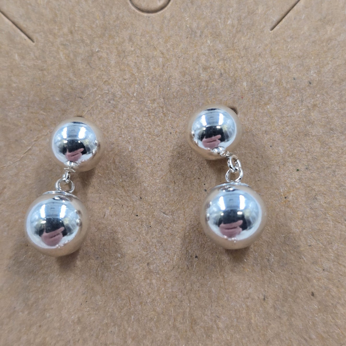 2 Earrings Pale Pink Faux Pearl with Rhinestone & Silver Tone Ball Drop Dangle