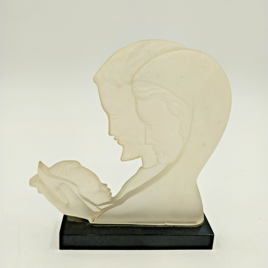 Lucite Jesus Mary Joseph Figurine 5" on Black Base Vtg Mid-Century