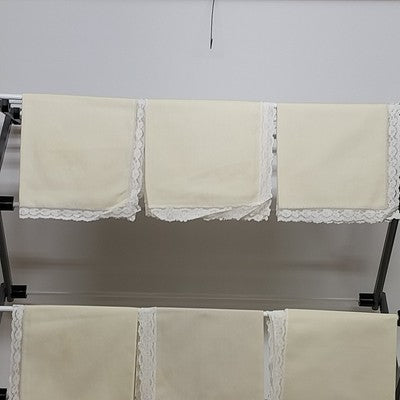 Set of 8 Dinner Napkins in Light Beige Cream w White Lace Edge Trim Linen 15.5"