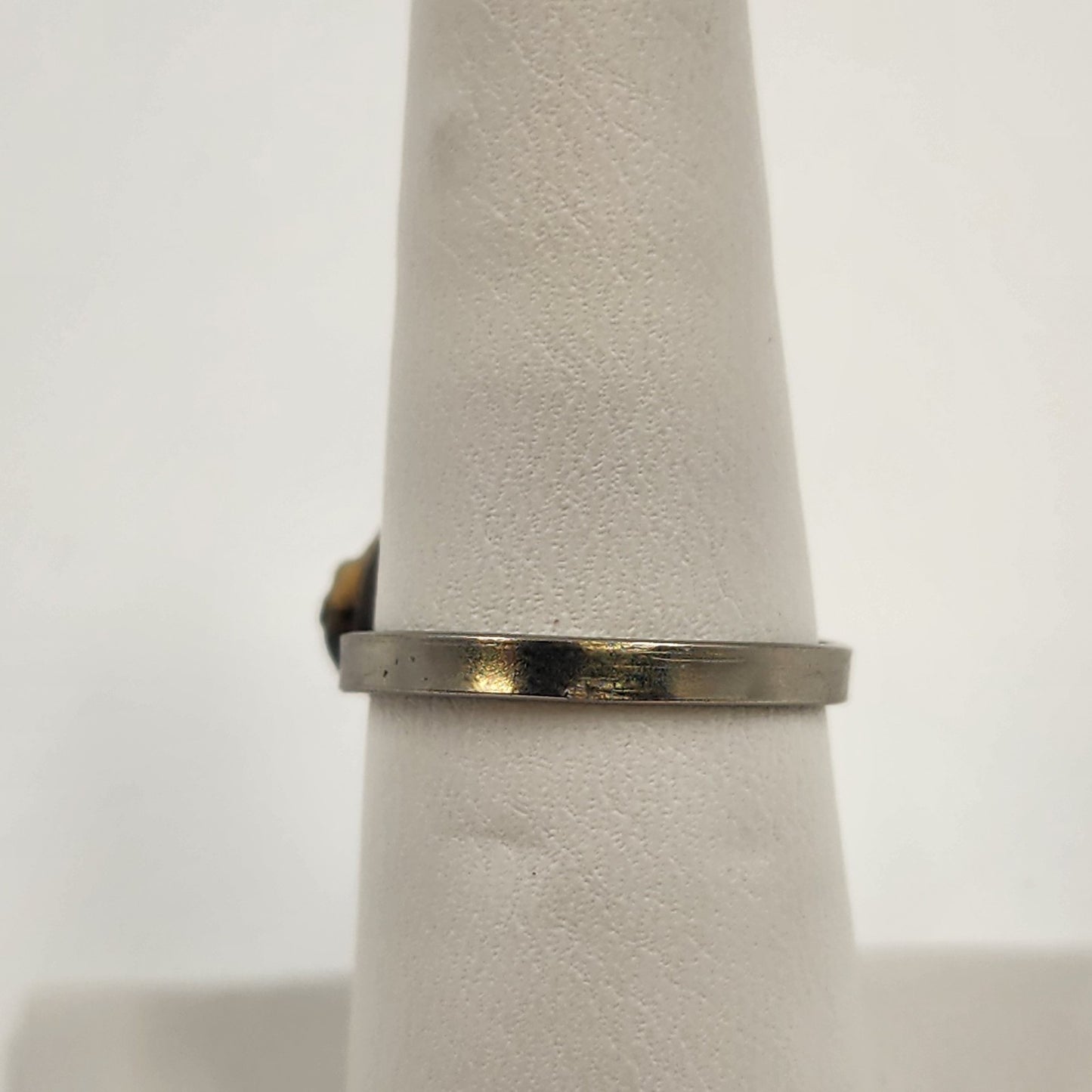 Adjustable Silver Tone Dalmatian Stone Ring Triangle Shape Size 6.75-7