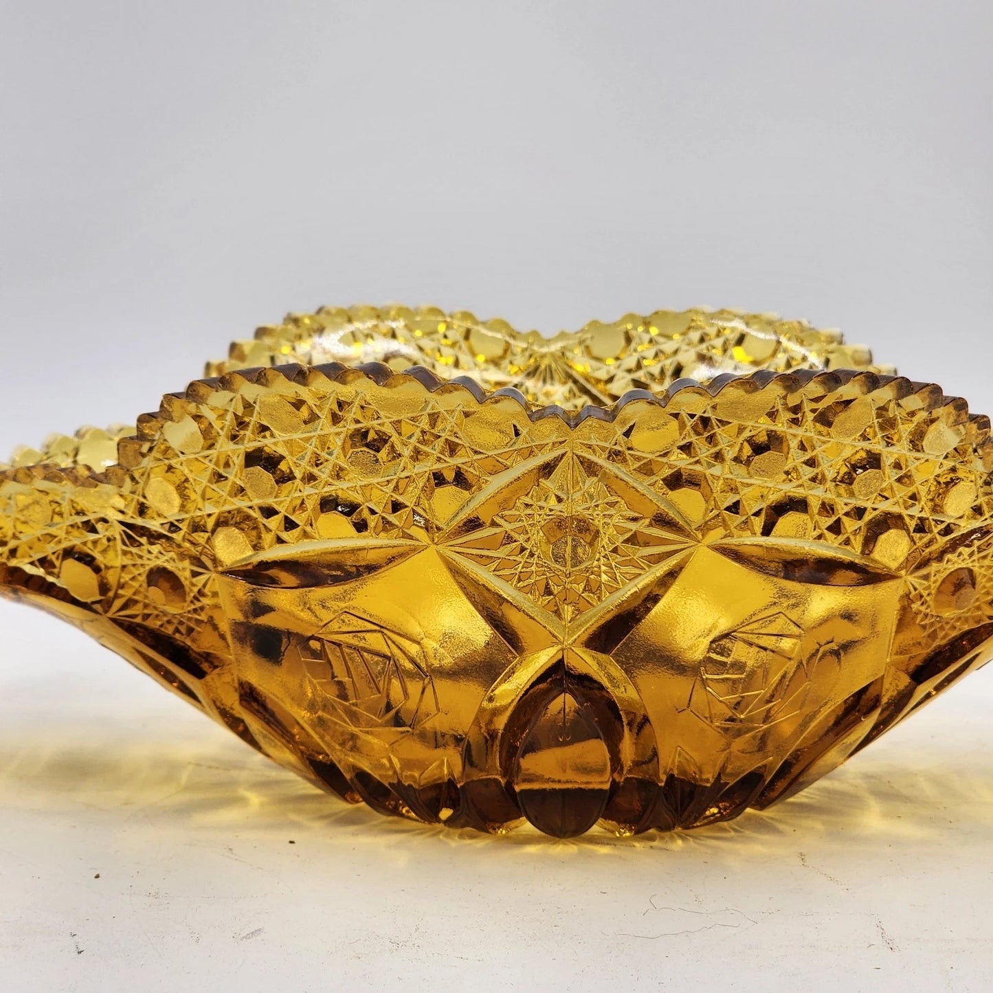 Kemple Amber Glass Napoleon Hat Banana Bowl 14.25" Wheatonware Console Dish