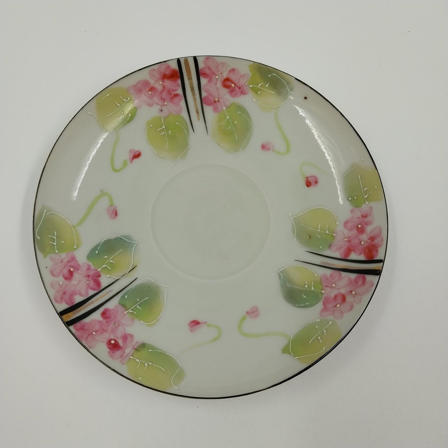Japanese Moriage Porcelain Hand Painted Saucer Floral Pink Green Purple 6"