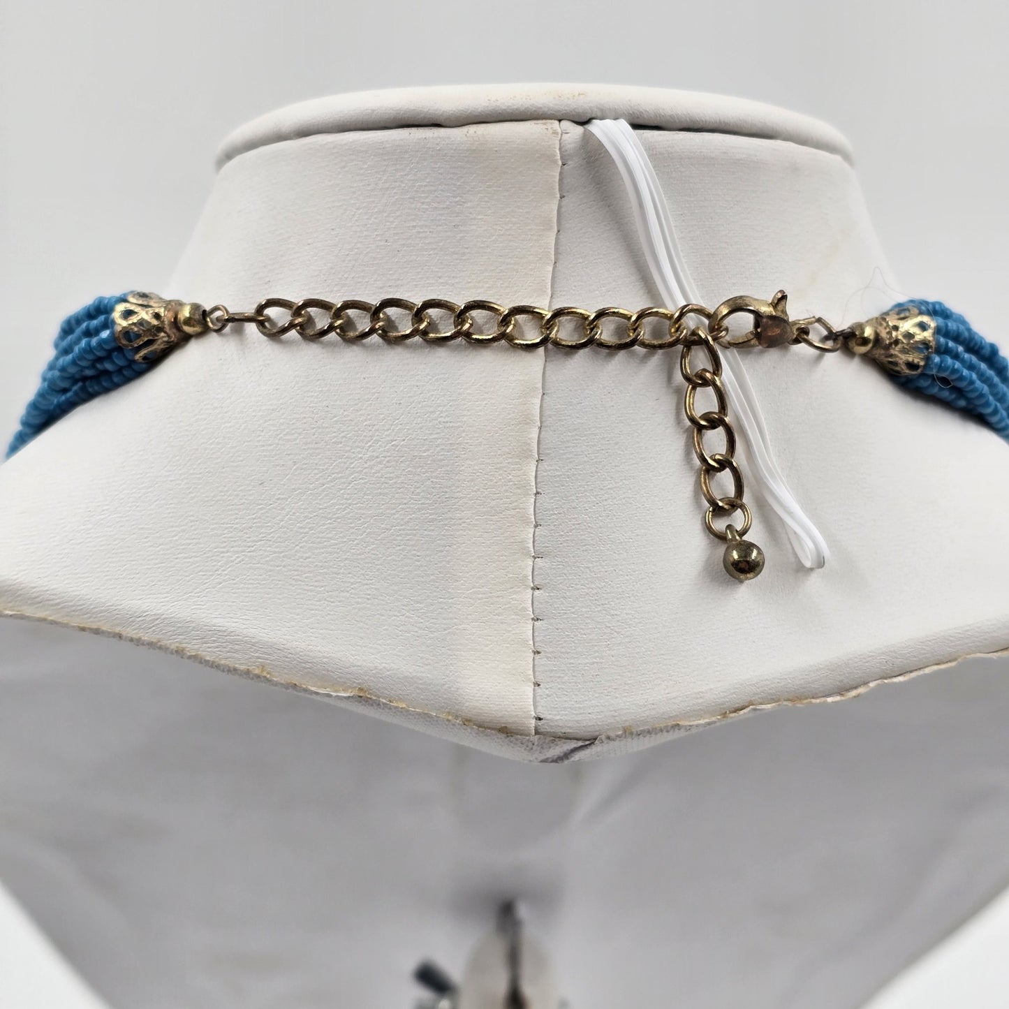 Catherines Blue Seed Bead & Gold Tone Accents Multi Strand Necklace 19"
