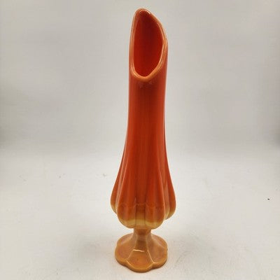 Swung Glass Vase Orange Bittersweet Footed Pedestal 13" L E Smith Glass MCM