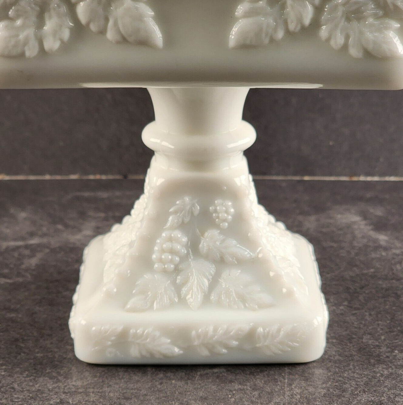 Large Milk Glass Square Compote & Lid Westmoreland Beaded Grape Pedestal Vintage