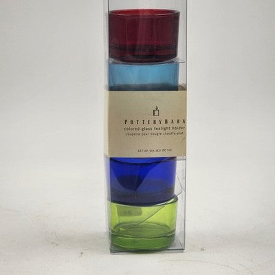 Set of 5 Pottery Barn Colored Glass Tealight Candle Holders in Original Box