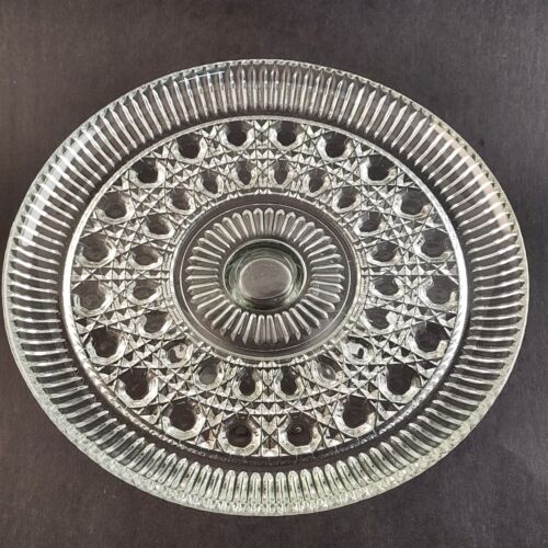 Clear Glass Pedestal Cake Plate 11" Windsor Button & Cane Pattern Federal Glass