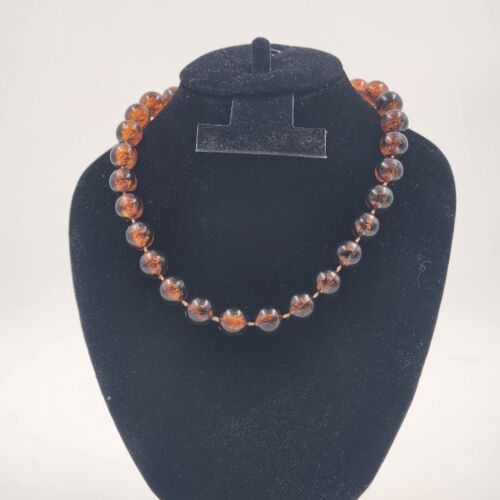 Faux Amber Brown Beaded Choker Necklace 12" Plastic Women Fashion Jewelry Vtg