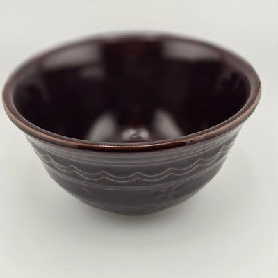 Marcrest Stoneware 1 Qt Mixing Bowl Daisy and Dot Pattern Brown Ovenproof USA