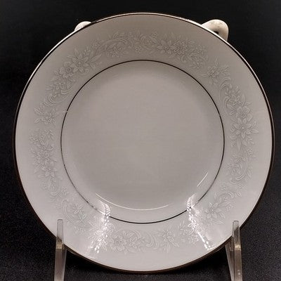 Noritake Cumberland Dessert Bowl 5.5" White Flowers Platinum Trim Vintage Japan