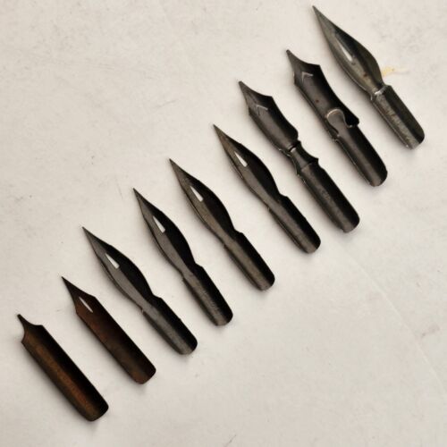 9 pc Quill Pen Calligraphy Tips Nibs by Hunt Resterbrook Gillott or Shirley's