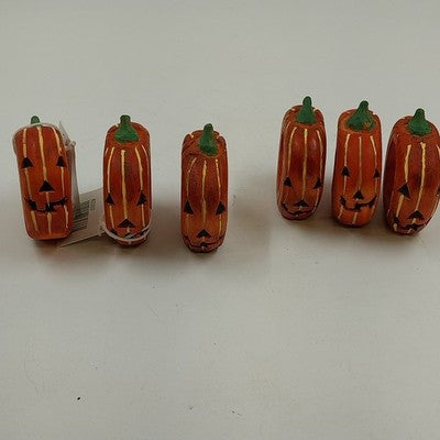 Set of 6 Gallerie II Pumpkin Jack O’Lantern Halloween Wood Napkin Rings 3"dx1"h