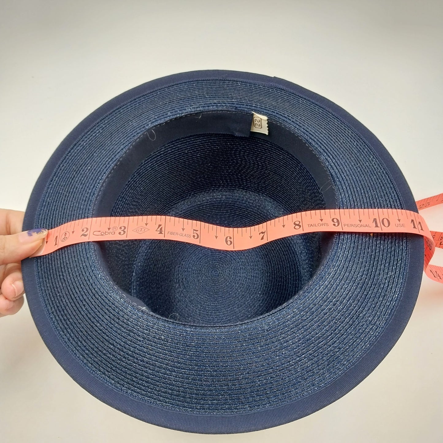 Navy Blue Hemp Braid Tall Crown Straw Fedora Summer Hat w Grosgrain Ribbon Bow