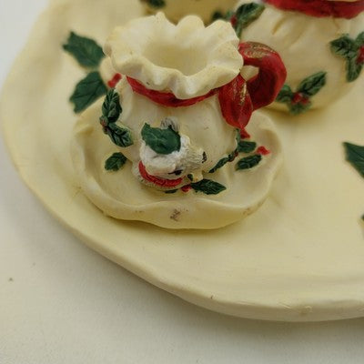 Youngs Inc Mini Tea Set 1995 Christmas Red Ribbons Holly 6" Collectible