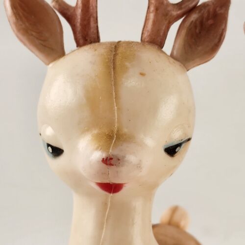 2 Soft Plastic Reindeer Fawns Faded Color Figurines Christmas 8" Tall Vintage
